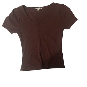 🌺Brown Ribbed Tee V Neck